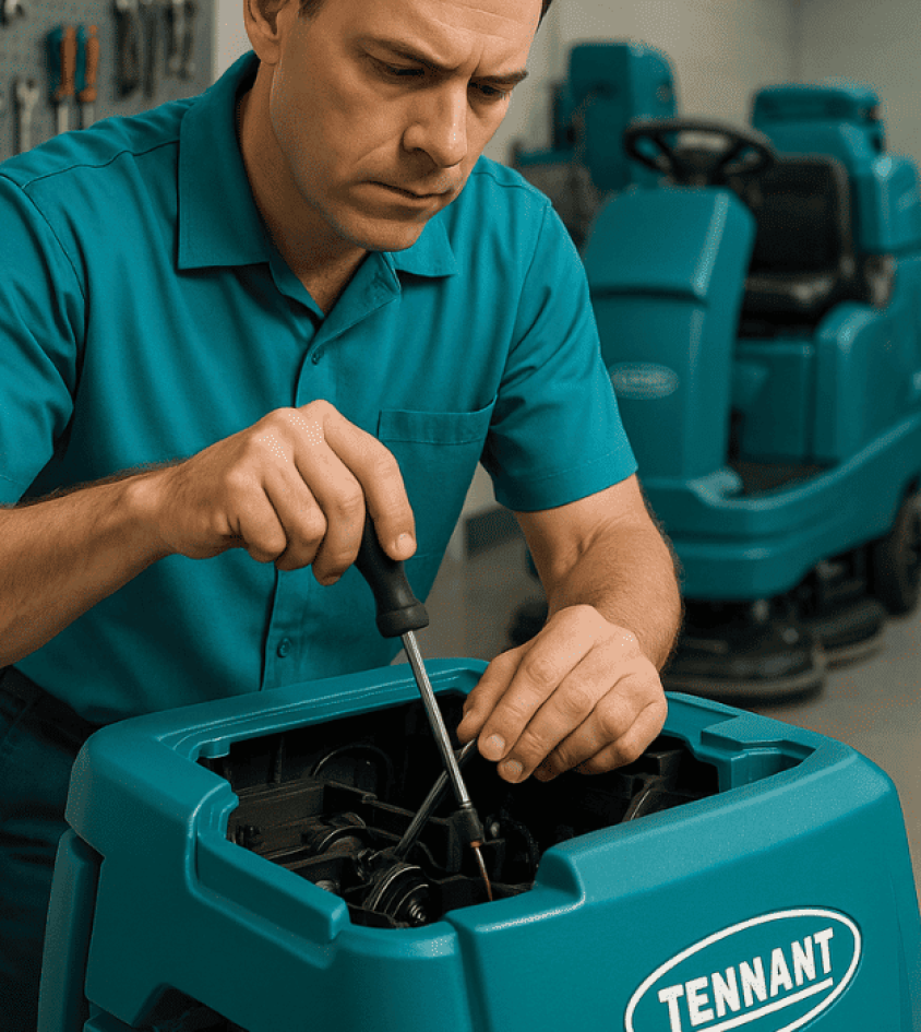 Mecánico arreglando una de nuestras máquinas