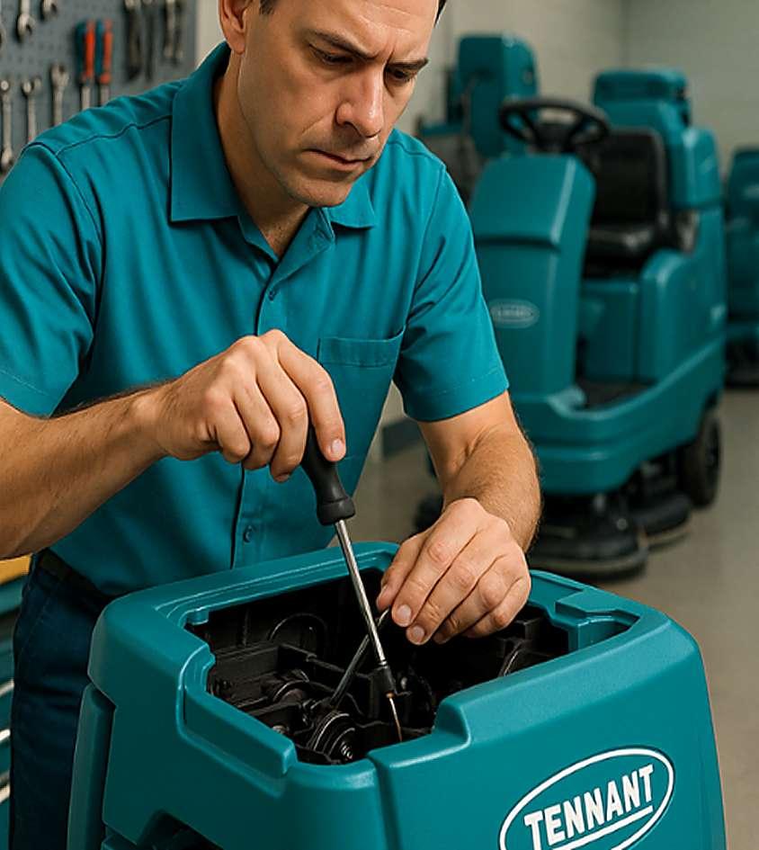 Mecánico arreglando un equipo Tennant